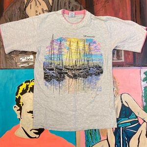 Vintage 90s Minnesota Lake Sunset Colorful T Shirt